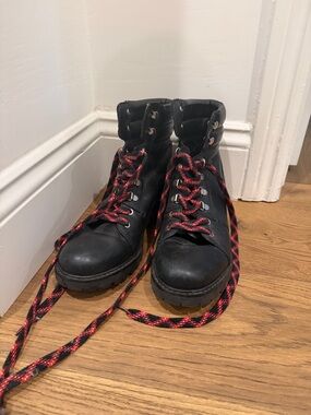Sam Edelman Black Lace-Up Boots with Red/Black Laces